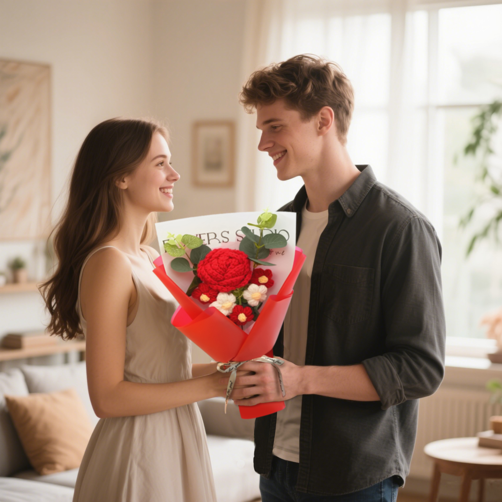 Handcrafted Yarn Flower Bouquet – Rose&Sunflower&Carnation Gift for Mum or Loved One | Jessemade