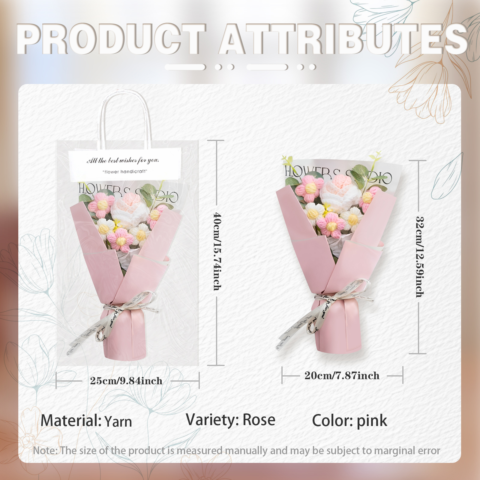 Handcrafted Yarn Flower Bouquet – Rose&Sunflower&Carnation Gift for Mum or Loved One | Jessemade