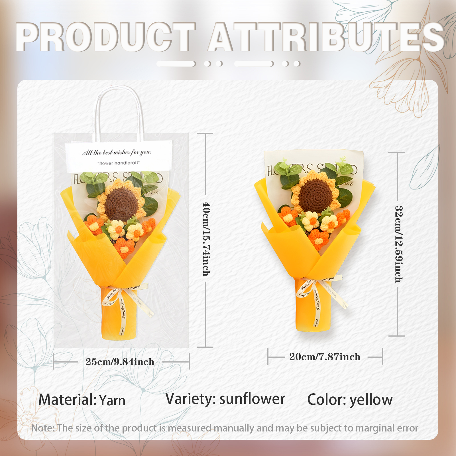 Handcrafted Yarn Flower Bouquet – Rose&Sunflower&Carnation Gift for Mum or Loved One | Jessemade