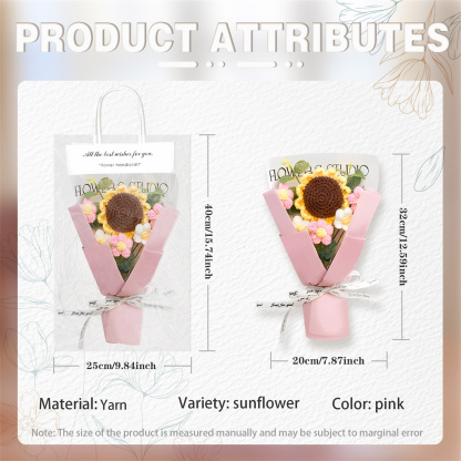 Handcrafted Yarn Flower Bouquet – Rose&Sunflower&Carnation Gift for Mum or Loved One | Jessemade