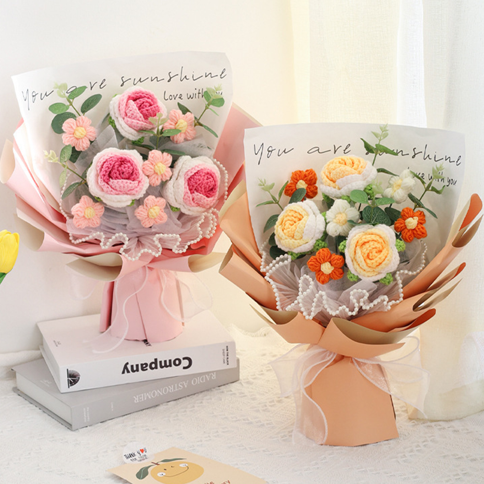 "You Are Sunshine" Knitted Yarn Rose Bouquet – Handmade Gift with Gift Bag | Jessemade