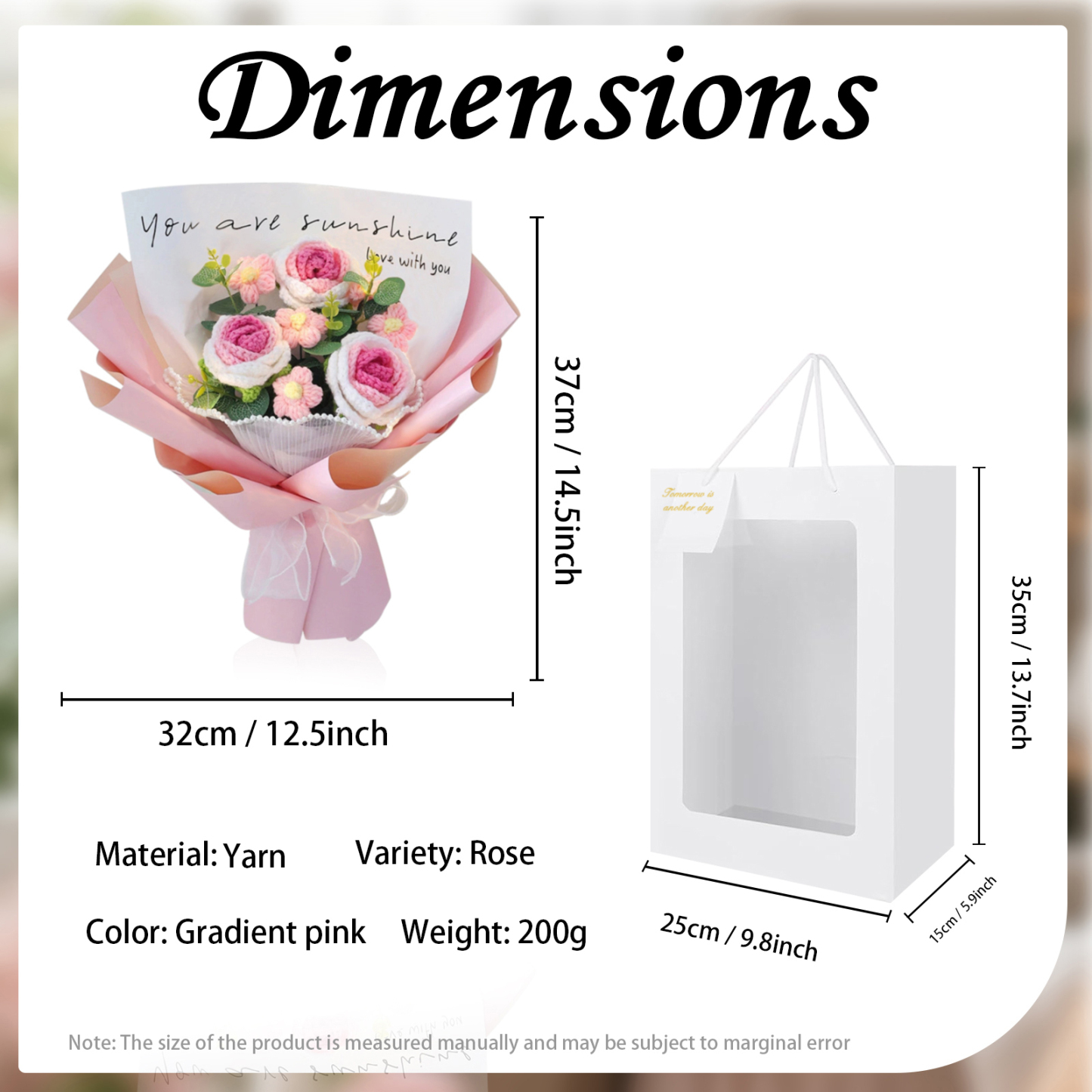 "You Are Sunshine" Knitted Yarn Rose Bouquet – Handmade Gift with Gift Bag | Jessemade