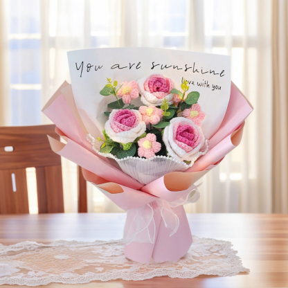 "You Are Sunshine" Knitted Yarn Rose Bouquet – Handmade Gift with Gift Bag | Jessemade
