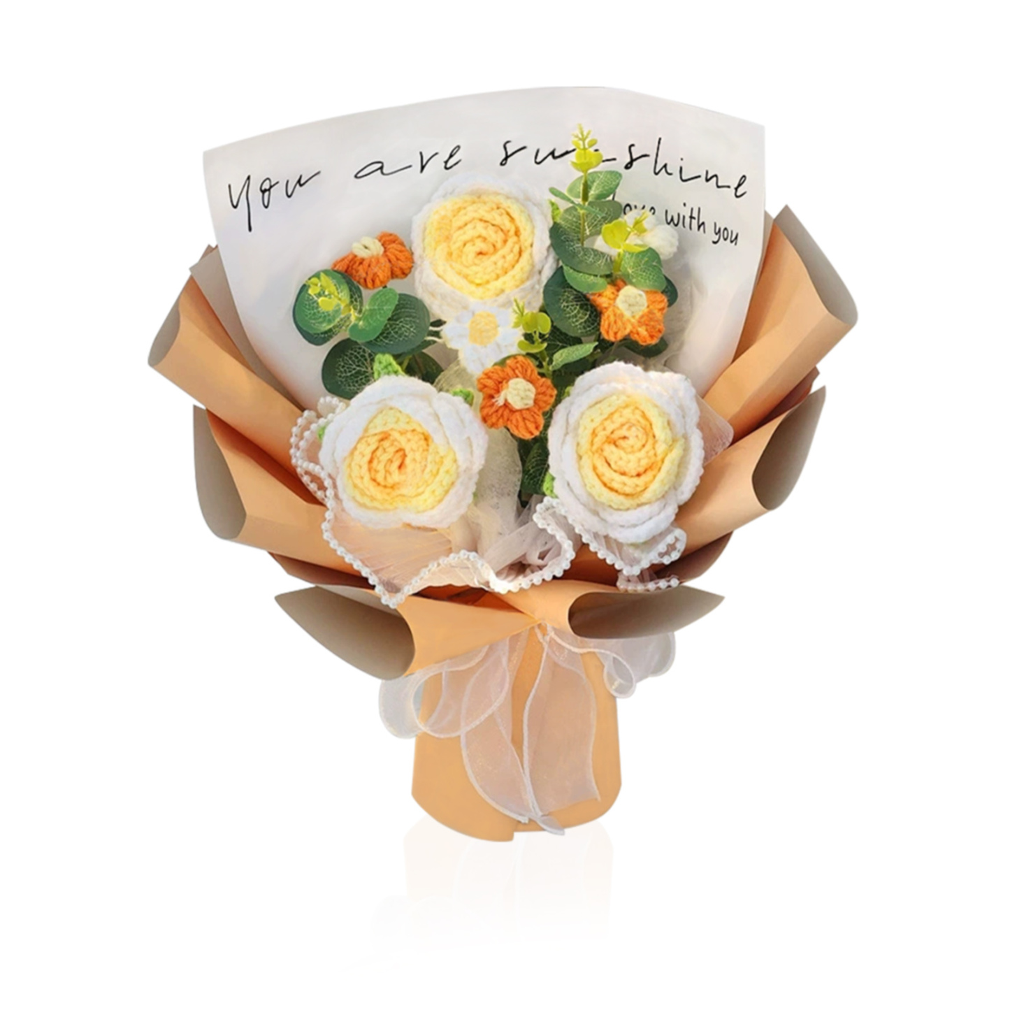 "You Are Sunshine" Knitted Yarn Rose Bouquet – Handmade Gift with Gift Bag | Jessemade