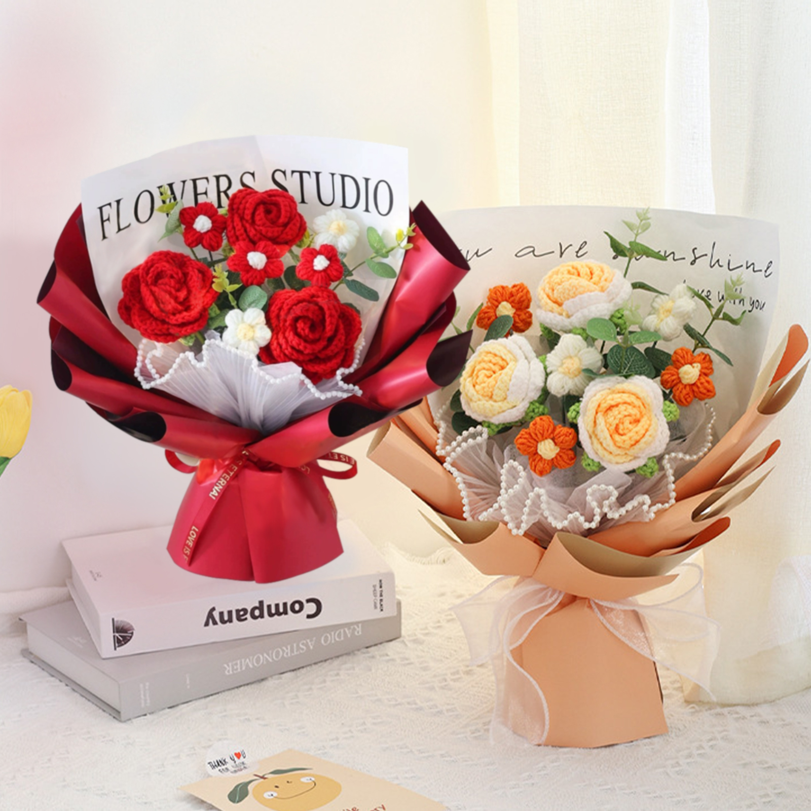 "You Are Sunshine" Knitted Yarn Rose Bouquet – Handmade Gift with Gift Bag | Jessemade