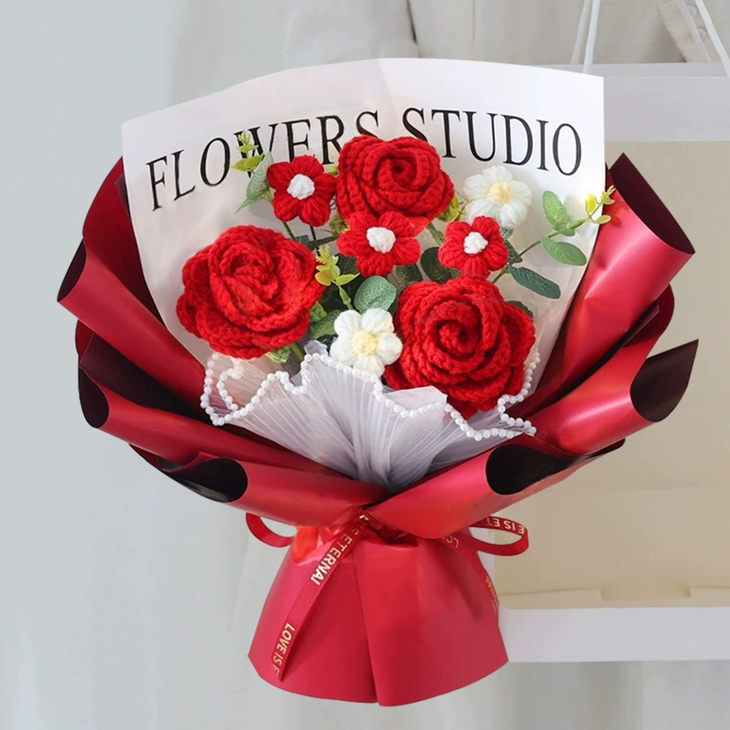"You Are Sunshine" Knitted Yarn Rose Bouquet – Handmade Gift with Gift Bag | Jessemade