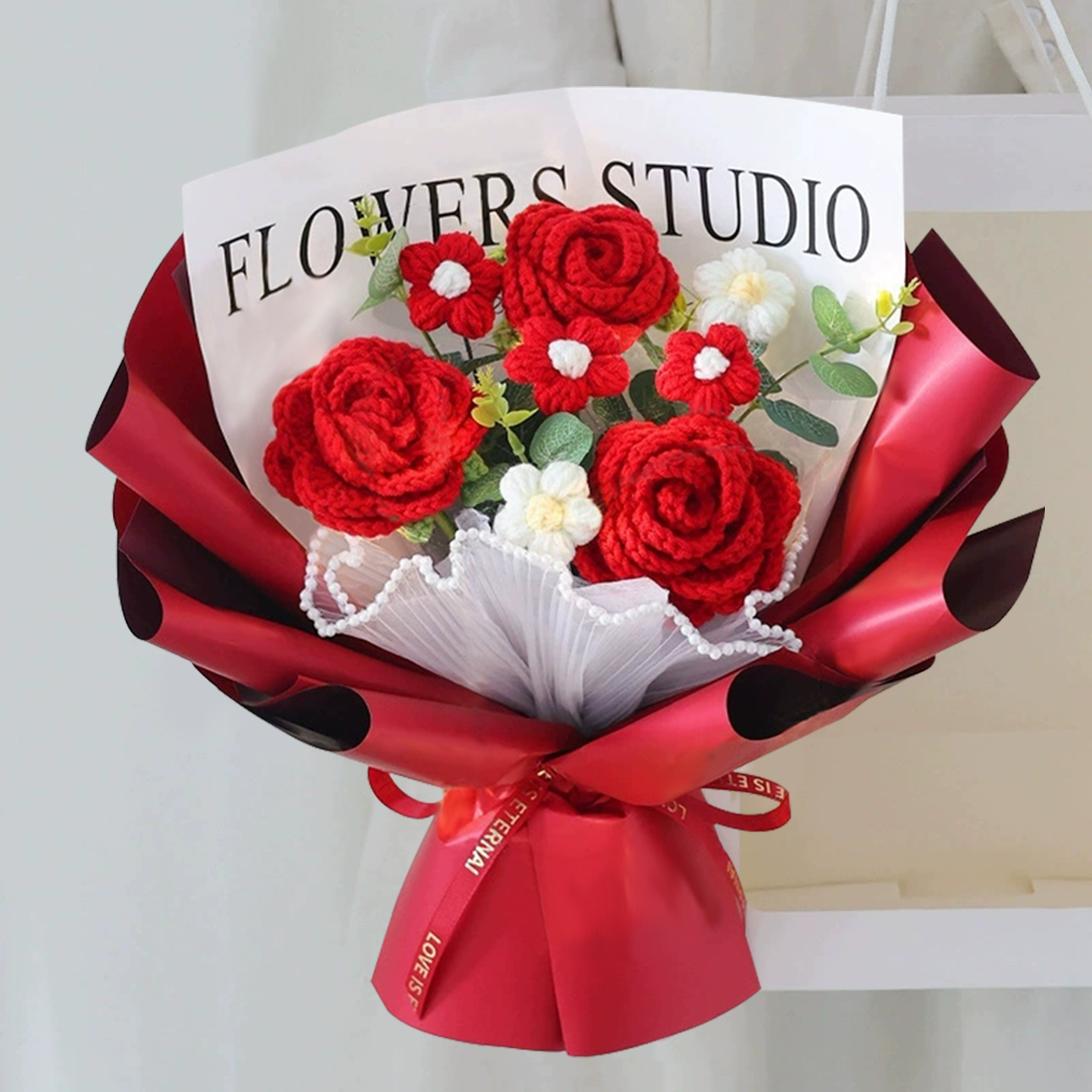 "You Are Sunshine" Knitted Yarn Rose Bouquet – Handmade Gift with Gift Bag | Jessemade