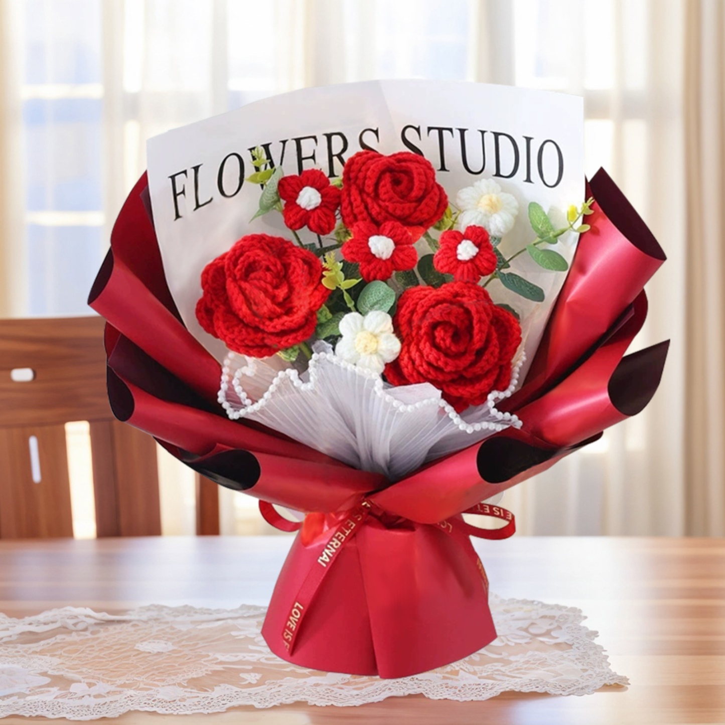 "You Are Sunshine" Knitted Yarn Rose Bouquet – Handmade Gift with Gift Bag | Jessemade