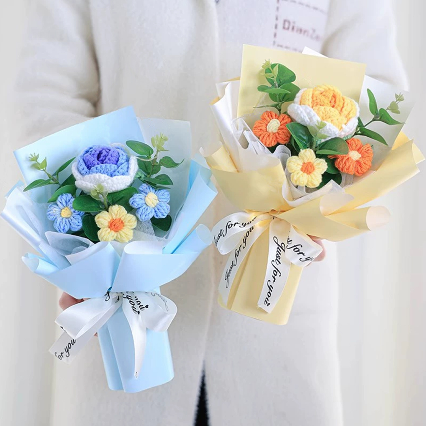 "You Are Sunshine" Knitted Yarn Rose Bouquet – Handmade Gift with Gift Bag | Jessemade