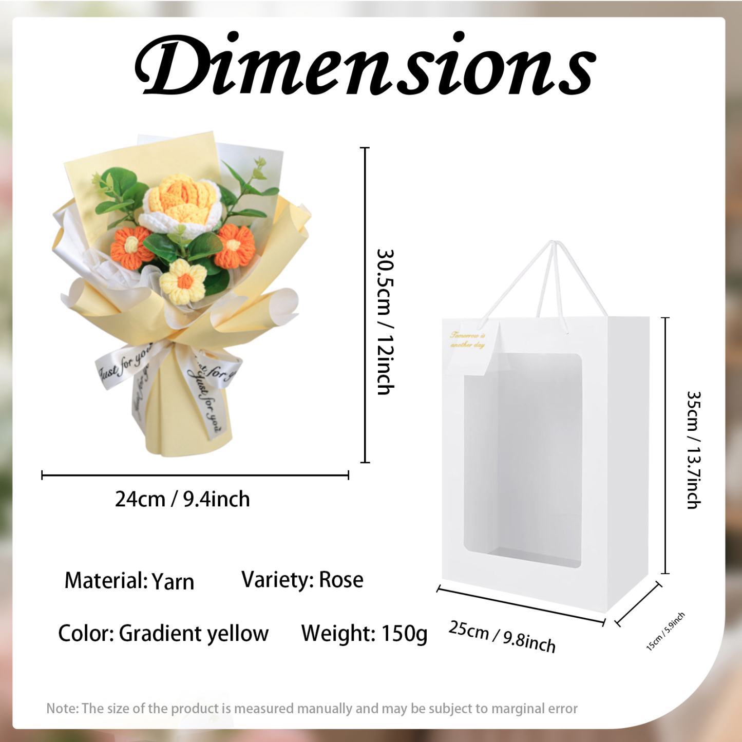 "You Are Sunshine" Knitted Yarn Rose Bouquet – Handmade Gift with Gift Bag | Jessemade