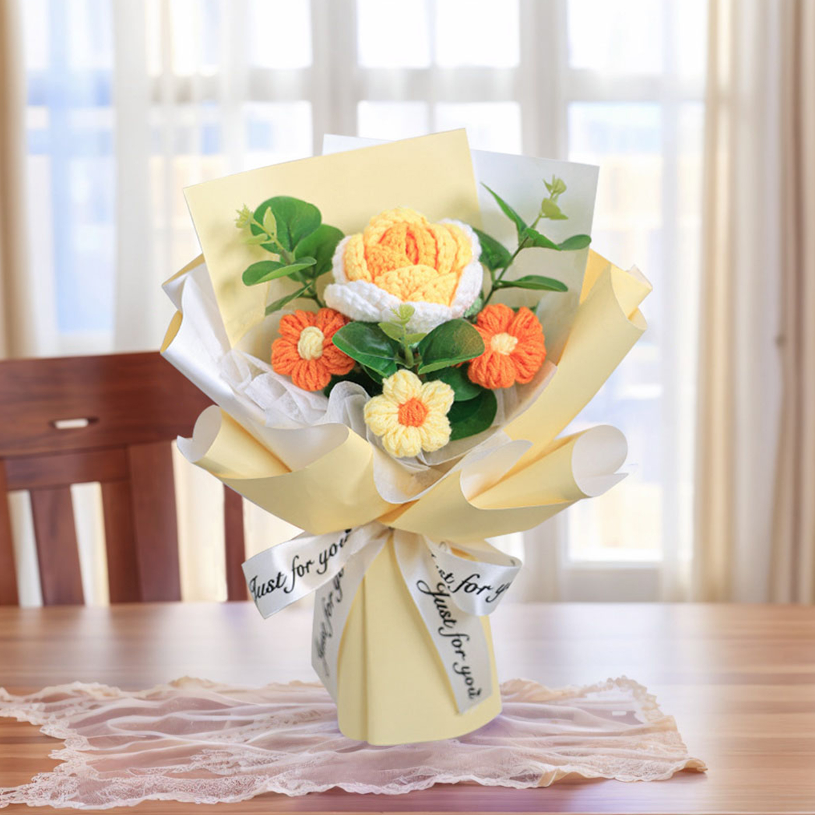 "You Are Sunshine" Knitted Yarn Rose Bouquet – Handmade Gift with Gift Bag | Jessemade