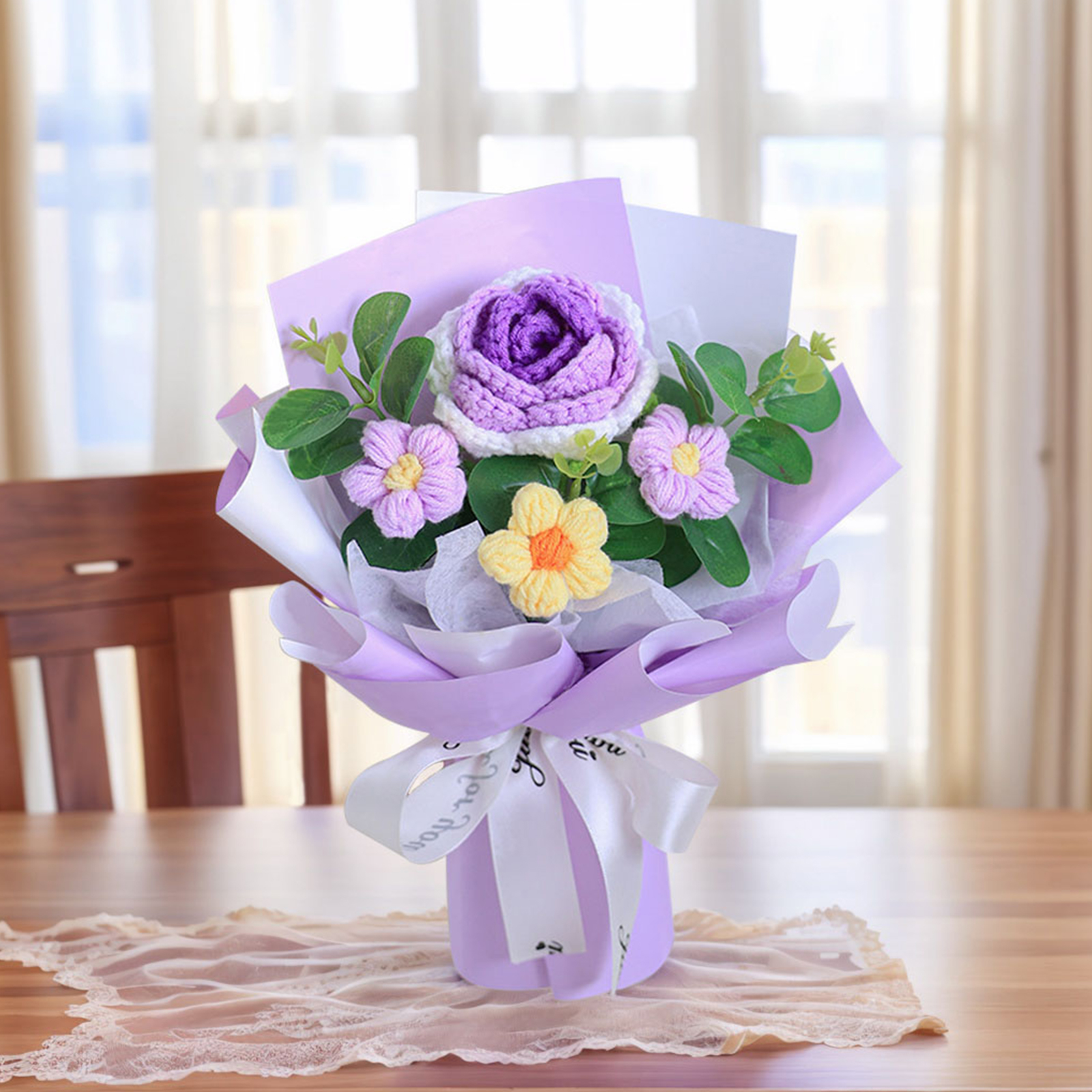 "You Are Sunshine" Knitted Yarn Rose Bouquet – Handmade Gift with Gift Bag | Jessemade