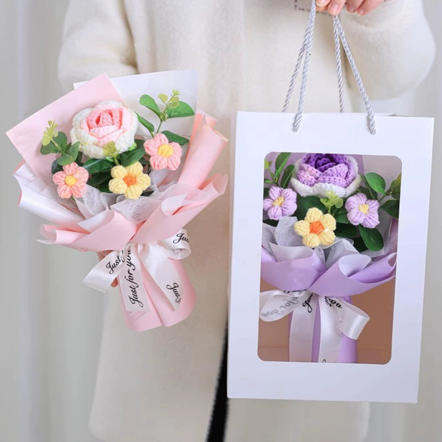 "You Are Sunshine" Knitted Yarn Rose Bouquet – Handmade Gift with Gift Bag | Jessemade
