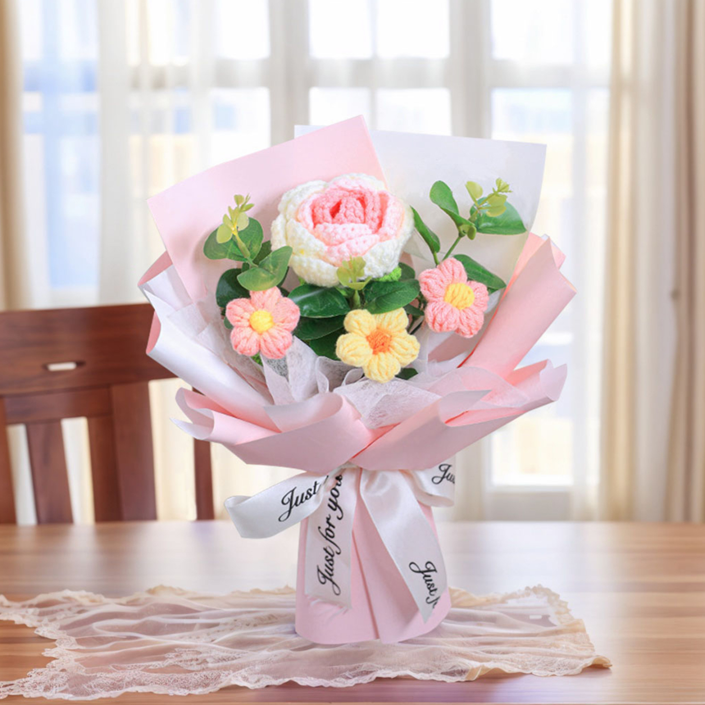"You Are Sunshine" Knitted Yarn Rose Bouquet – Handmade Gift with Gift Bag | Jessemade