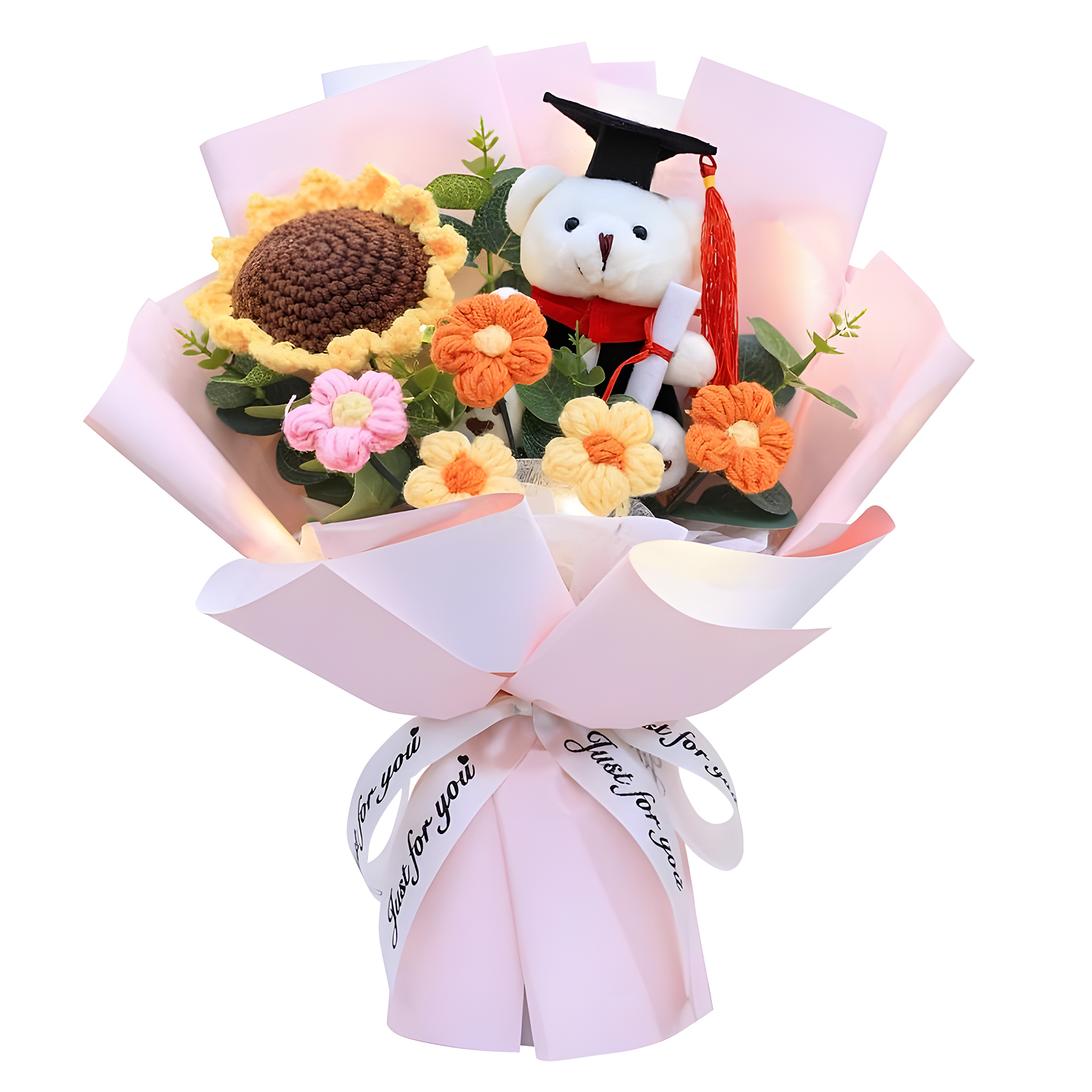 Graduation Teddy Bear Bouquet – Crochet Flower Gift with Cap and Scroll | Jessemade