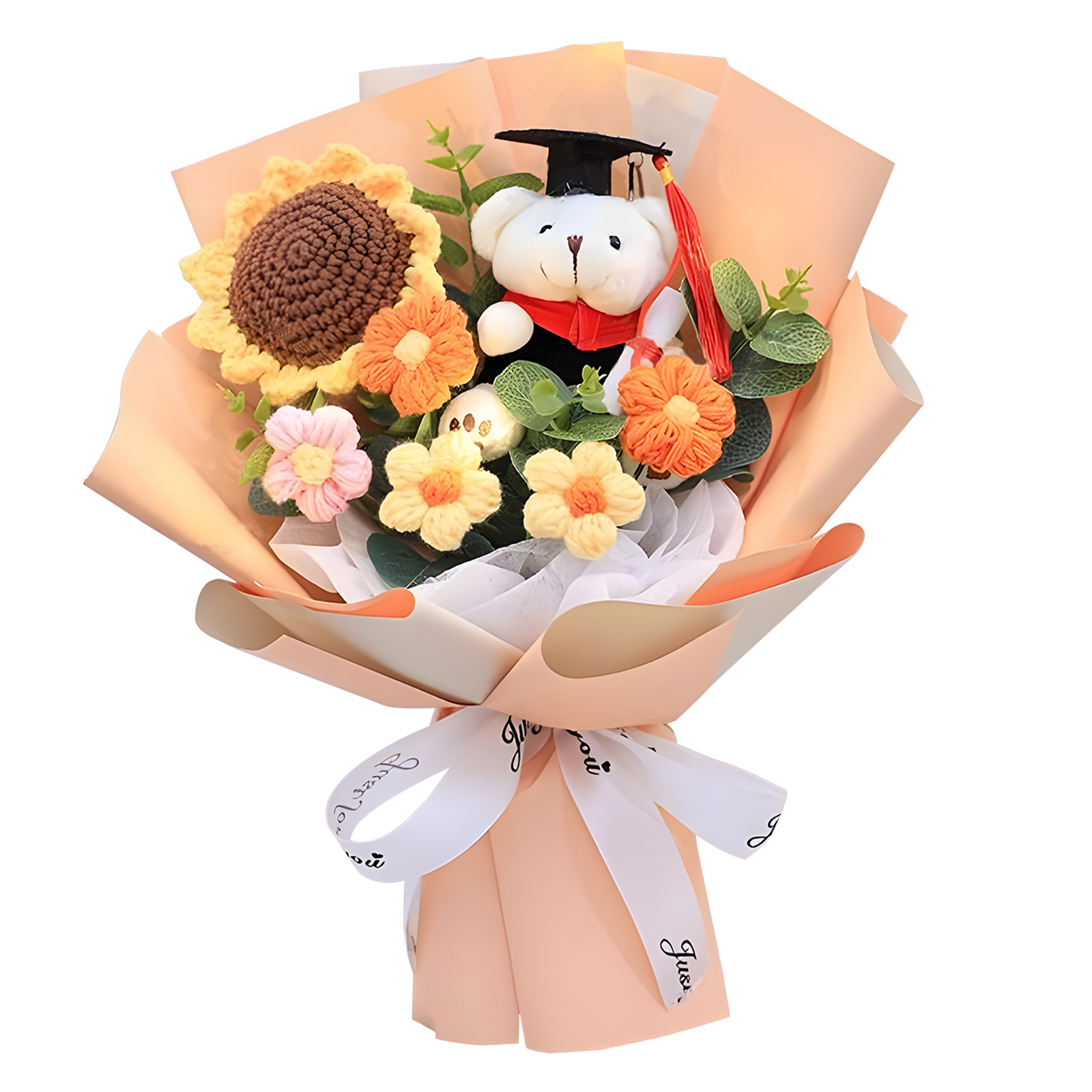 Graduation Teddy Bear Bouquet – Crochet Flower Gift with Cap and Scroll | Jessemade
