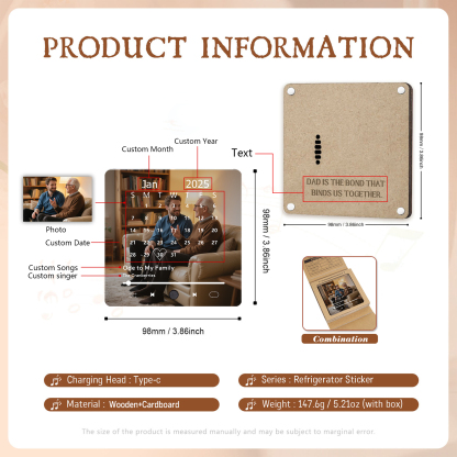Custom Music Fridge Magnet with Calendar – Personalised Meaningful Photo & Song Family Gift for Any Occasion  | Jessemade