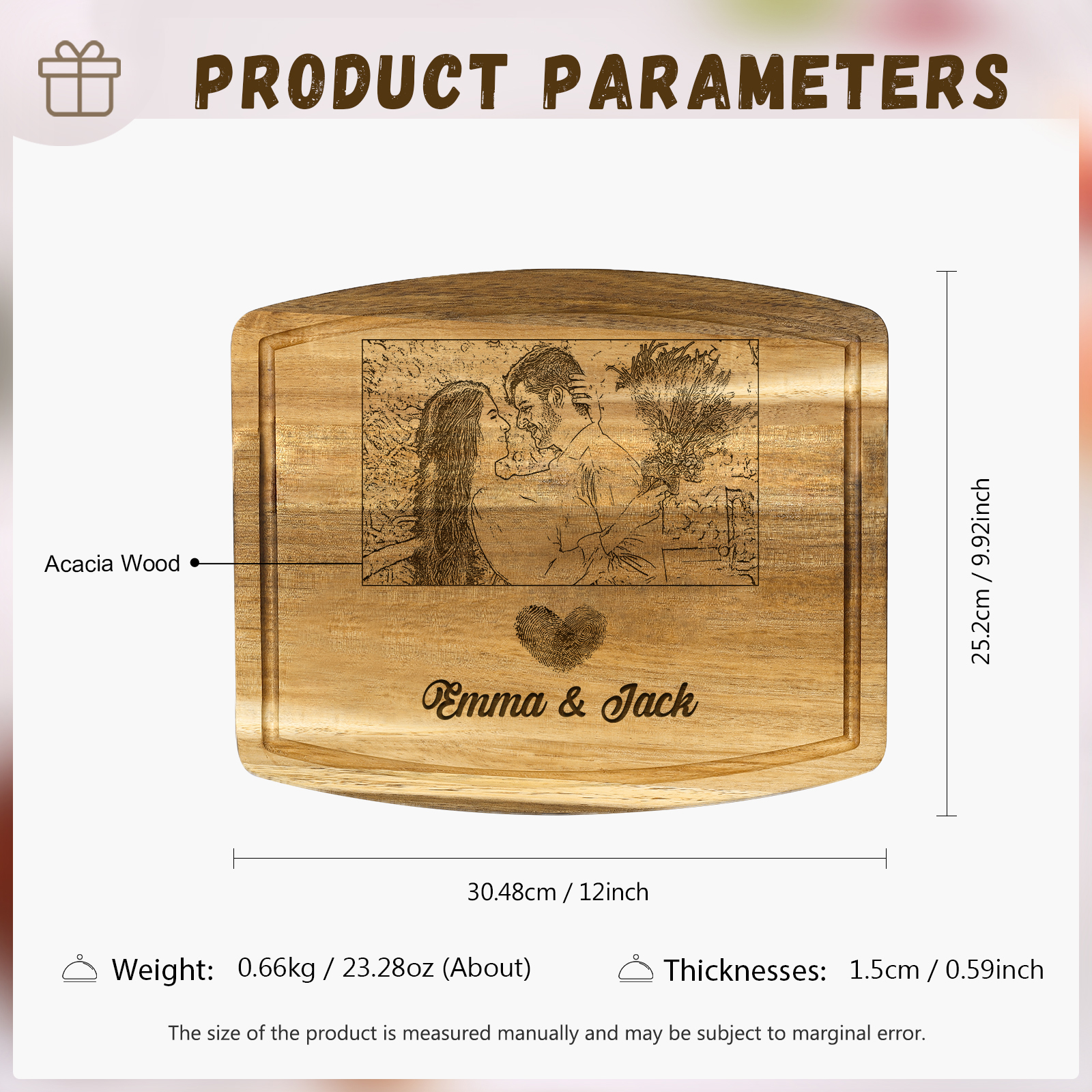 Wooden Cutting Board with Stand Personalised 1 Photo & 2 Names Gifts for Couple | Jessemade-Jessemade AU