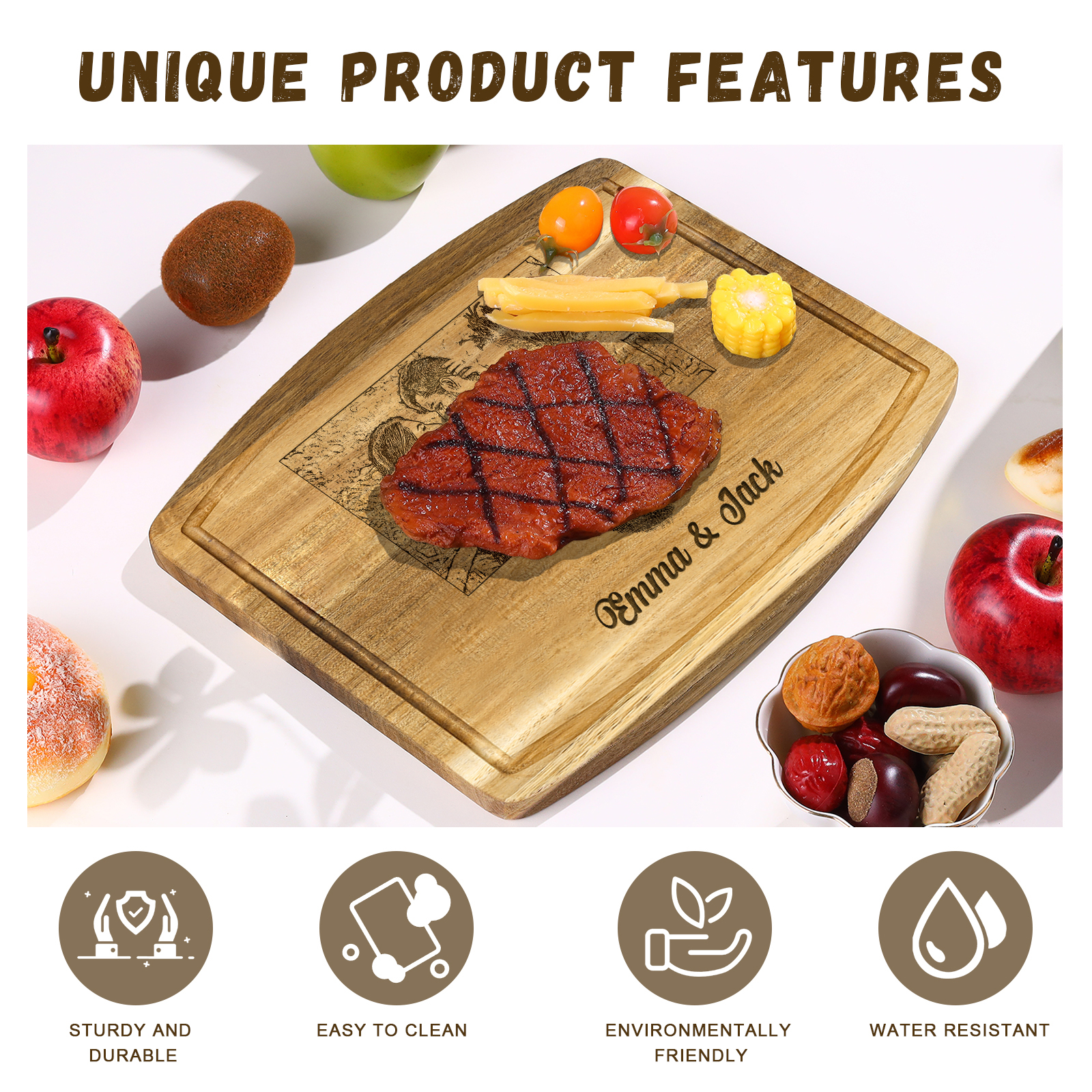 Wooden Cutting Board with Stand Personalised 1 Photo & 2 Names Gifts for Couple | Jessemade-Jessemade AU