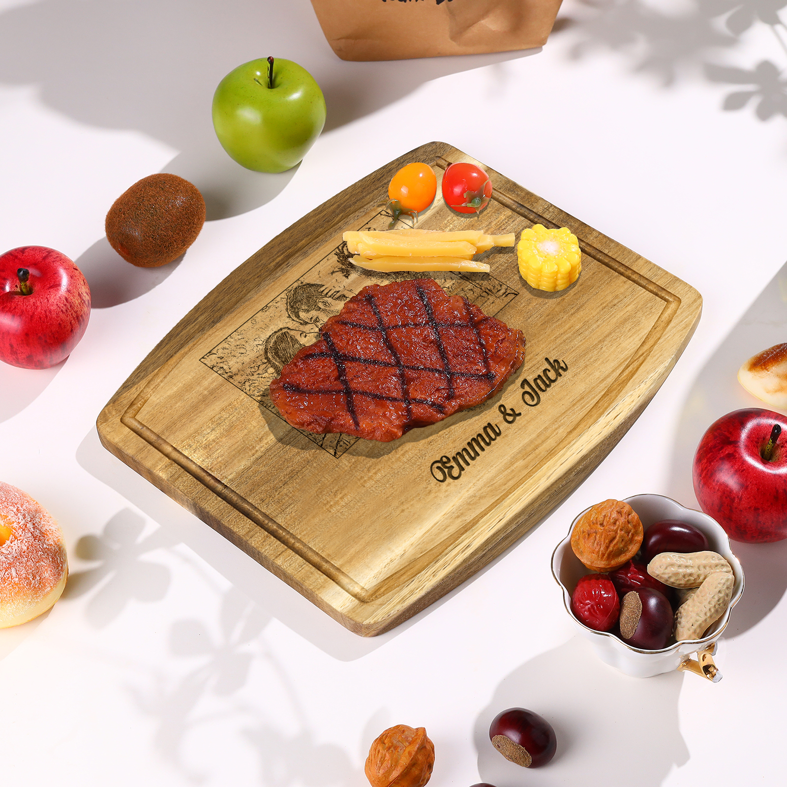 Wooden Cutting Board with Stand Personalised 1 Photo & 2 Names Gifts for Couple | Jessemade-Jessemade AU
