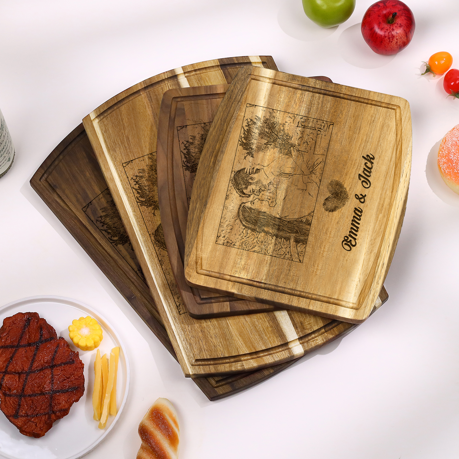 Wooden Cutting Board with Stand Personalised 1 Photo & 2 Names Gifts for Couple | Jessemade-Jessemade AU