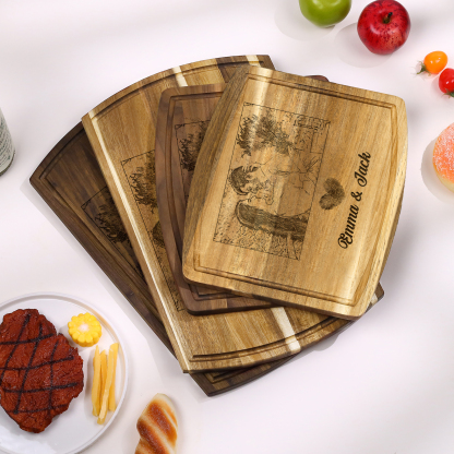 Wooden Cutting Board with Stand Personalised 1 Photo & 2 Names Gifts for Couple | Jessemade-Jessemade AU