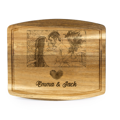 Wooden Cutting Board with Stand Personalised 1 Photo & 2 Names Gifts for Couple | Jessemade-Jessemade AU