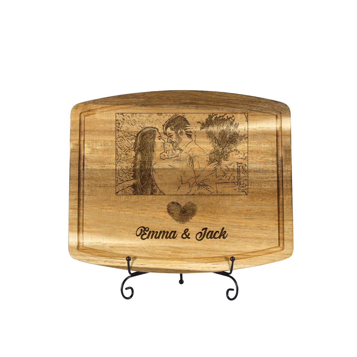 Wooden Cutting Board with Stand Personalised 1 Photo & 2 Names Gifts for Couple | Jessemade-Jessemade AU