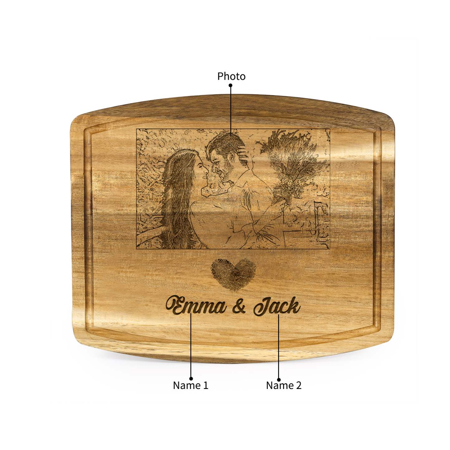 Wooden Cutting Board with Stand Personalised 1 Photo & 2 Names Gifts for Couple | Jessemade-Jessemade AU
