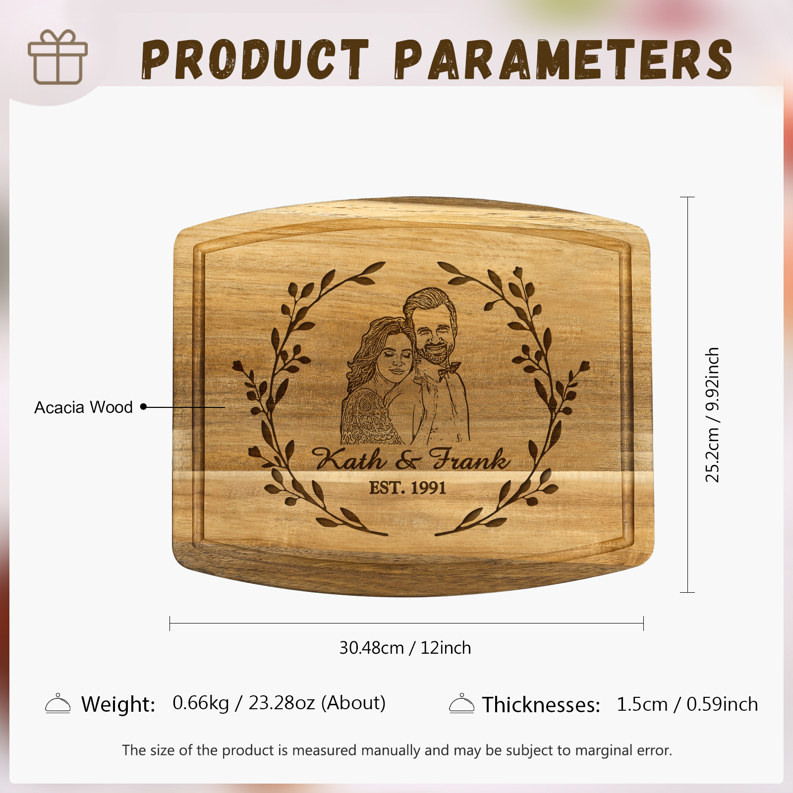 Wooden Cutting Board with Stand Personalised 1 Photo & 1 Date & 2 Names Gifts for Couple | Jessemade-Jessemade AU
