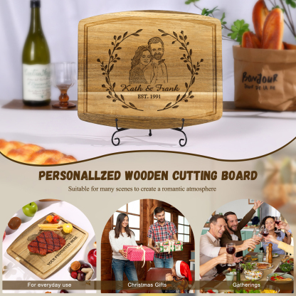 Wooden Cutting Board with Stand Personalised 1 Photo & 1 Date & 2 Names Gifts for Couple | Jessemade-Jessemade AU