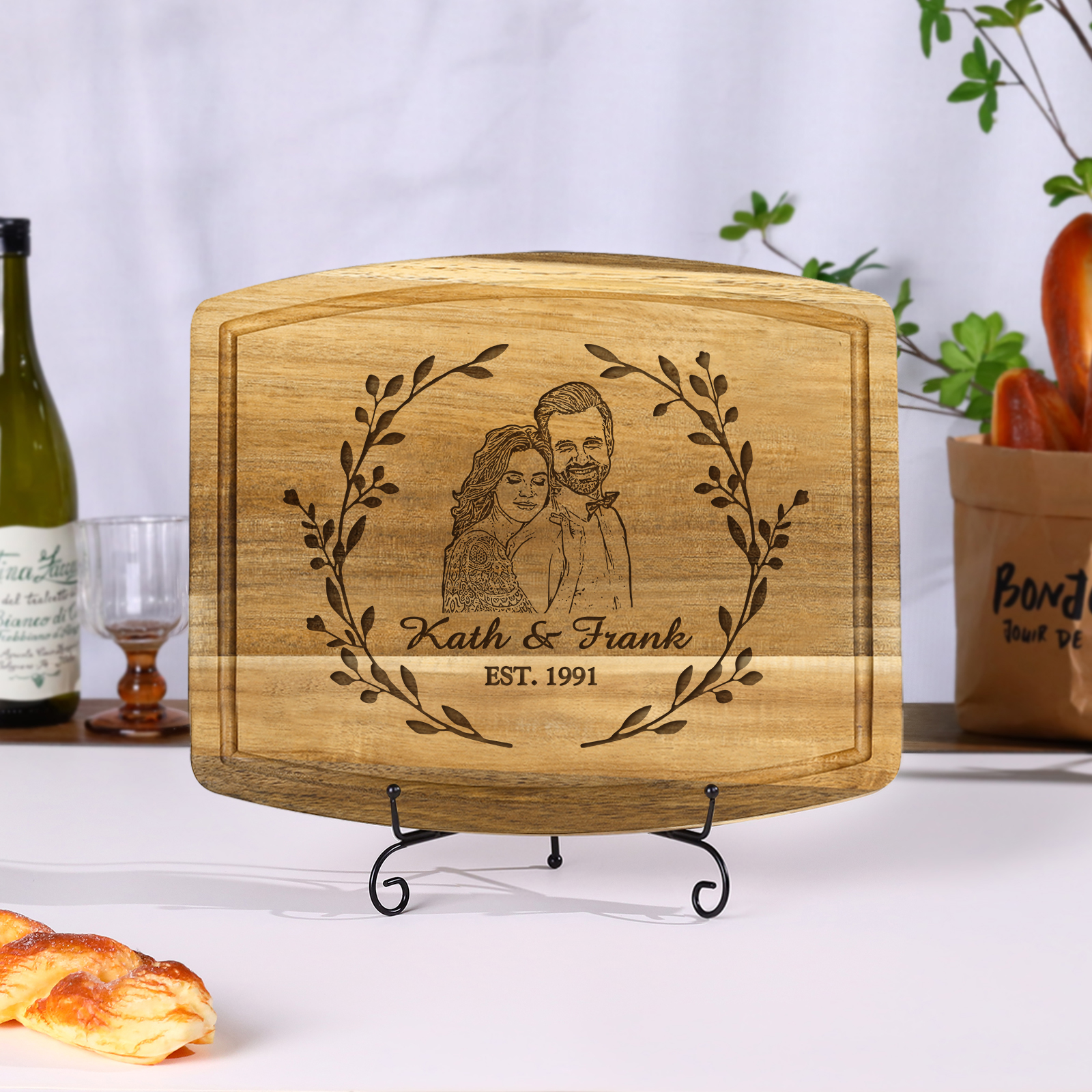 Wooden Cutting Board with Stand Personalised 1 Photo & 1 Date & 2 Names Gifts for Couple | Jessemade-Jessemade AU