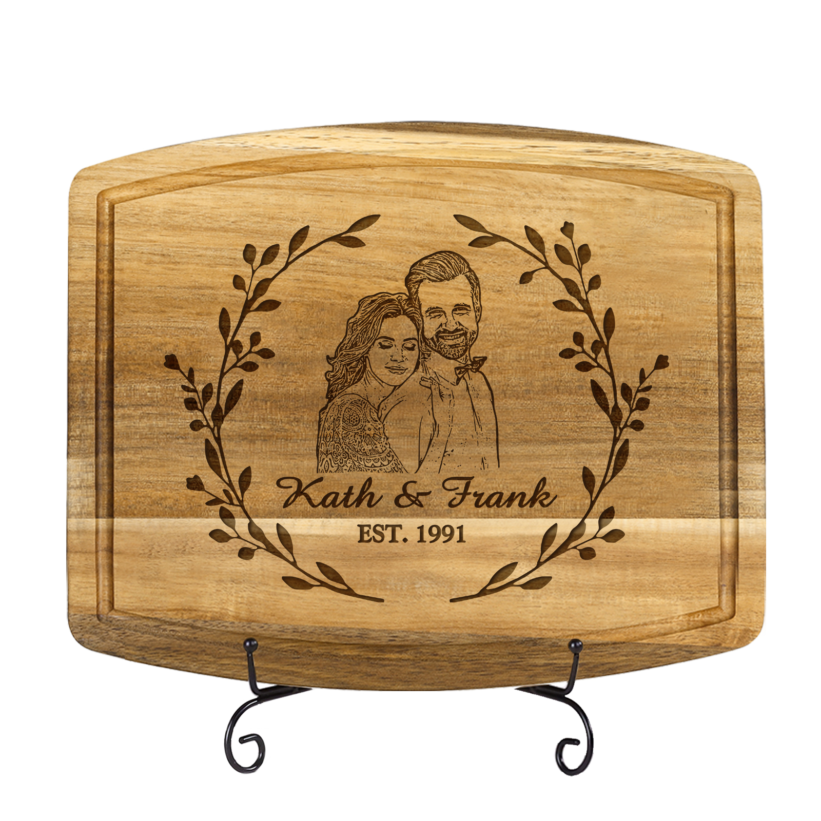 Wooden Cutting Board with Stand Personalised 1 Photo & 1 Date & 2 Names Gifts for Couple | Jessemade-Jessemade AU