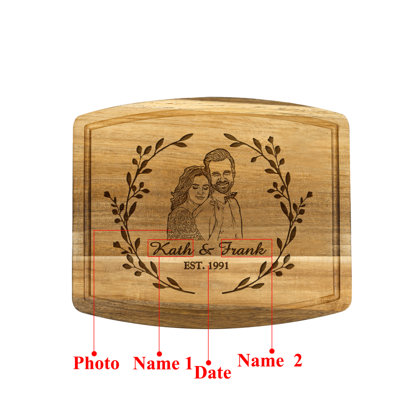 Wooden Cutting Board with Stand Personalised 1 Photo & 1 Date & 2 Names Gifts for Couple | Jessemade-Jessemade AU
