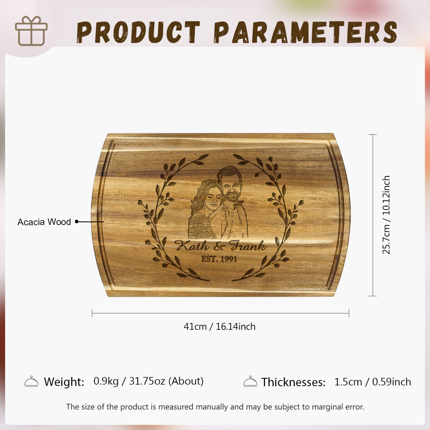 Wooden Cutting Board with Stand Personalised 1 Photo & 1 Date & 2 Names Gifts for Couple | Jessemade-Jessemade AU