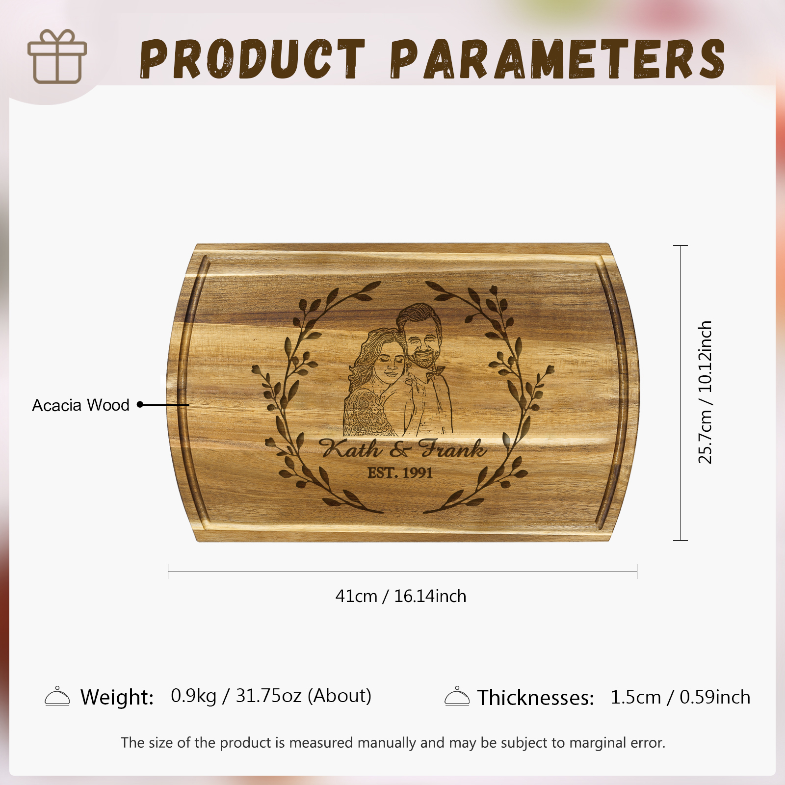 Wooden Cutting Board with Stand Personalised 1 Photo & 1 Date & 2 Names Gifts for Couple | Jessemade-Jessemade AU