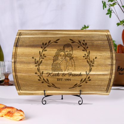 Wooden Cutting Board with Stand Personalised 1 Photo & 1 Date & 2 Names Gifts for Couple | Jessemade-Jessemade AU