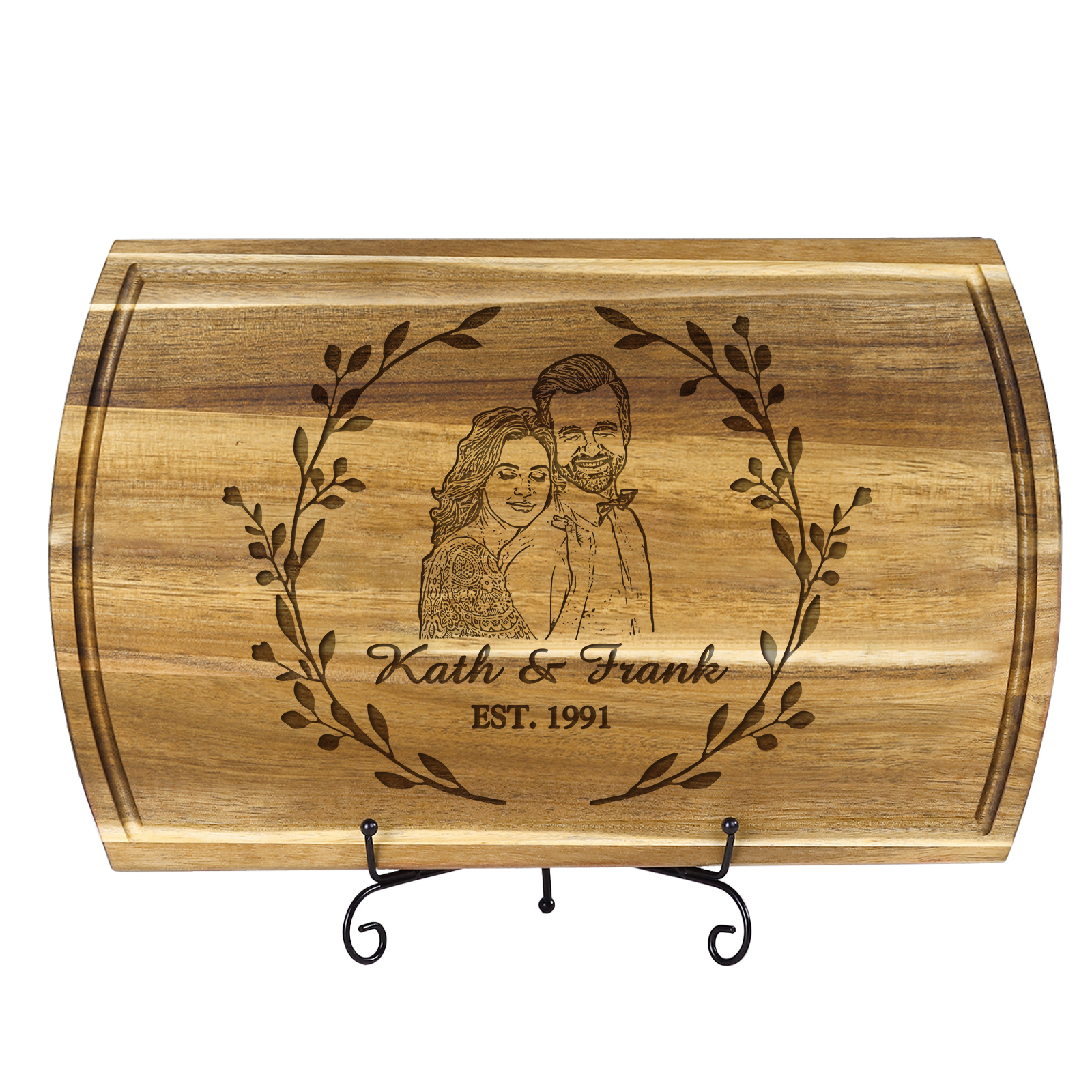 Wooden Cutting Board with Stand Personalised 1 Photo & 1 Date & 2 Names Gifts for Couple | Jessemade-Jessemade AU