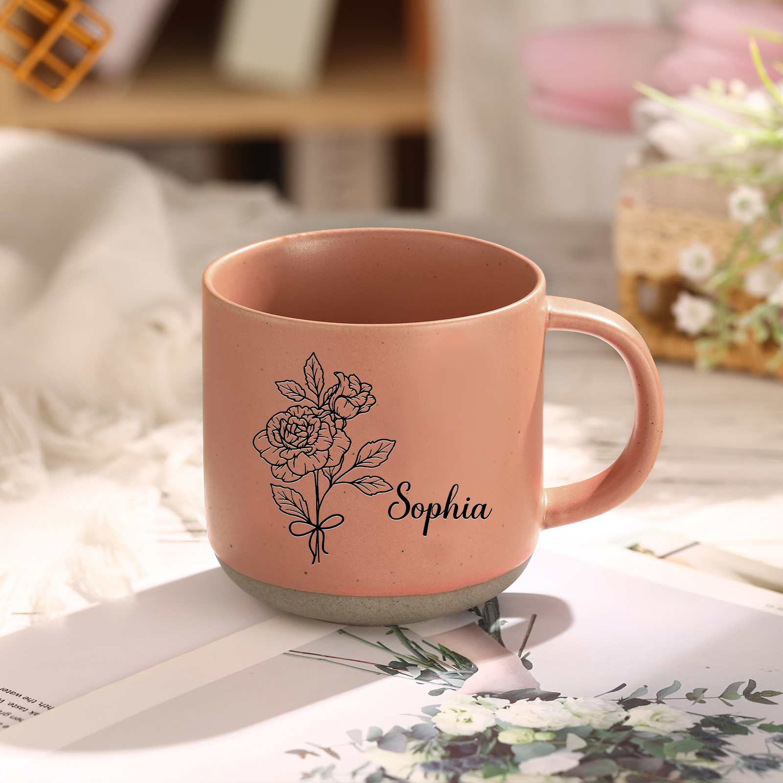 Personalized Ceramic Mug Custom Name & Birth Flower Cup Gifts for Grandma/Mother