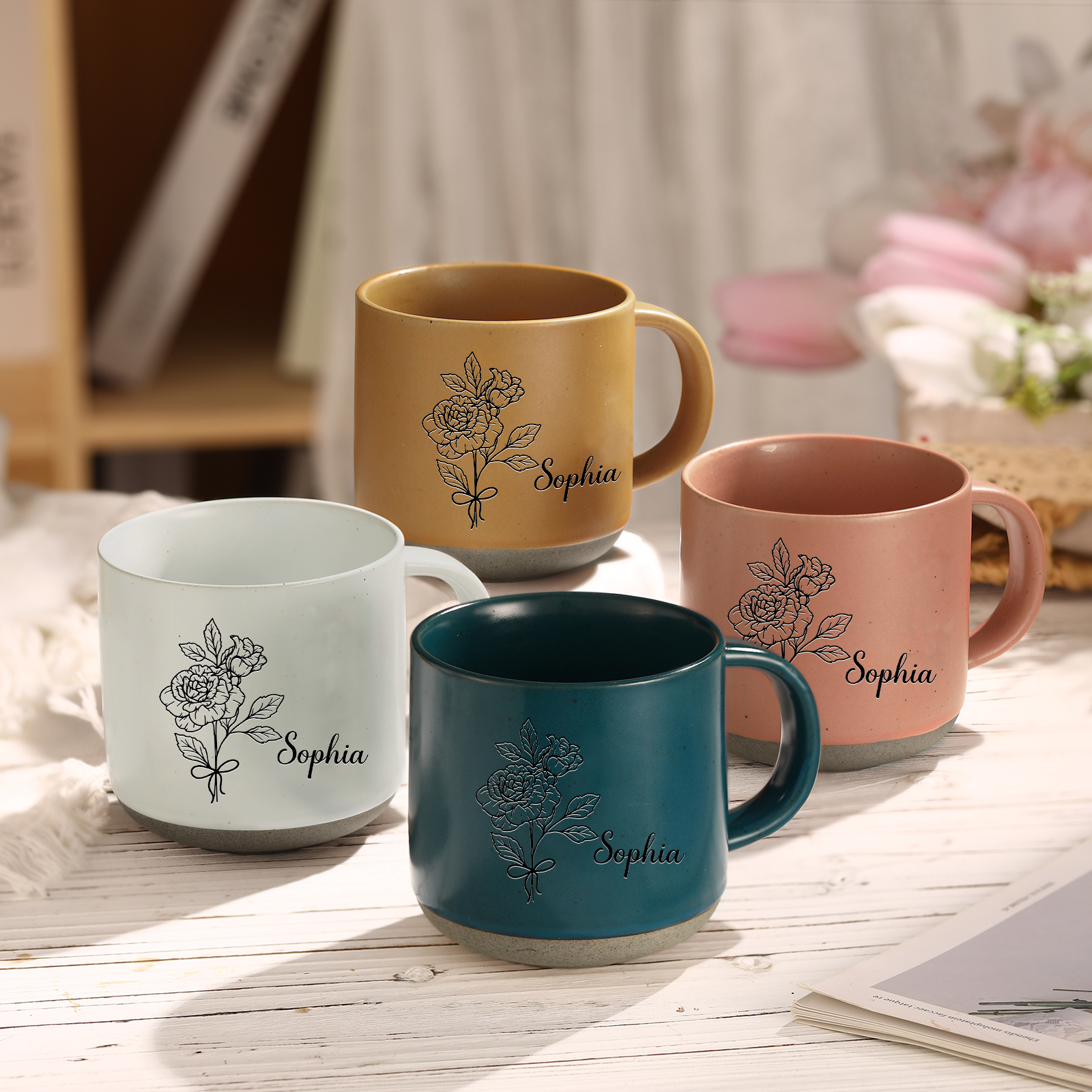 Personalised Ceramic Mug Custom Name & Birth Flower Cup Gifts for Grandma/Mother-Jessemade AU