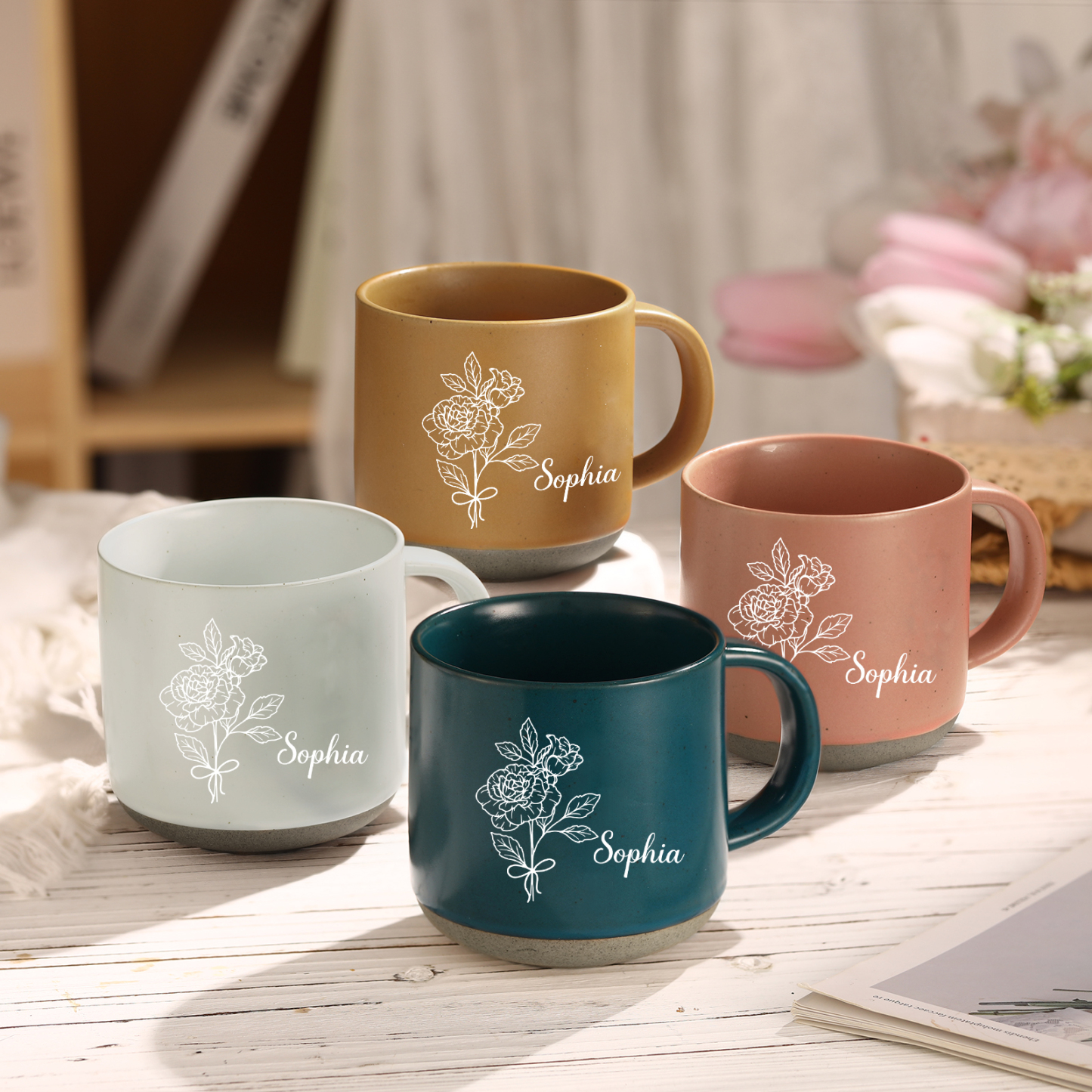 Personalised Ceramic Mug Custom Name & Birth Flower Cup Gifts for Grandma/Mother-Jessemade AU