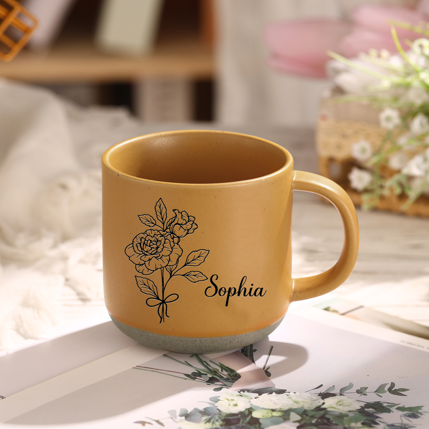 Personalised Ceramic Mug Custom Name & Birth Flower Cup Gifts for Grandma/Mother-Jessemade AU