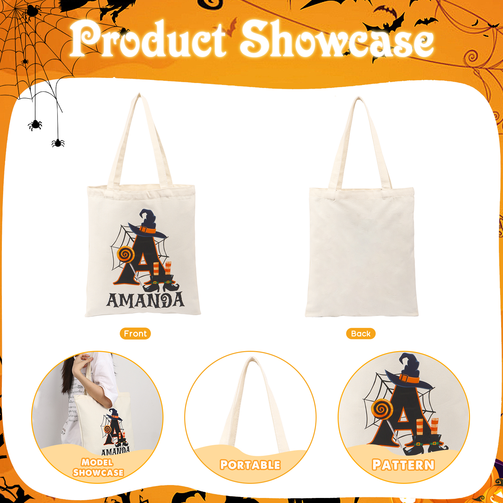 Personalised Halloween Tote Bag Custom Letter   & Name Handbag Gift for Her-Jessemade AU