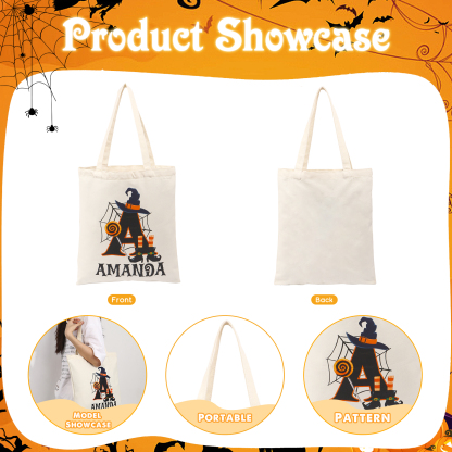 Personalised Halloween Tote Bag Custom Letter   & Name Handbag Gift for Her-Jessemade AU