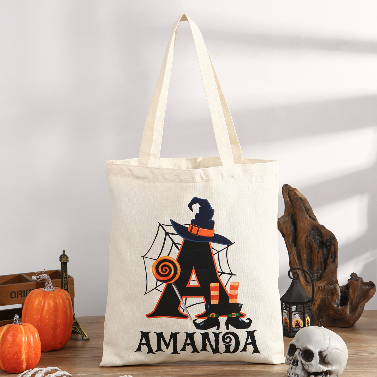 Personalised Halloween Tote Bag Custom Letter   & Name Handbag Gift for Her-Jessemade AU