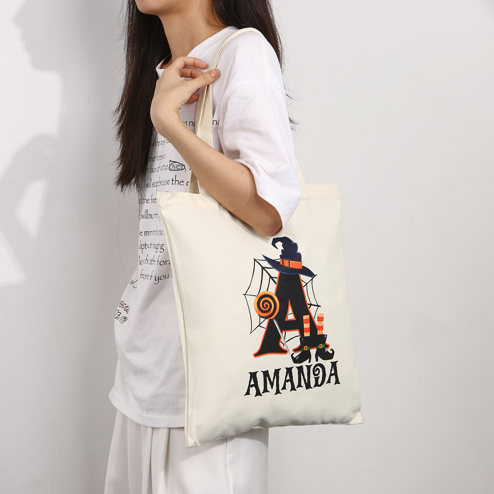 Personalised Halloween Tote Bag Custom Letter   & Name Handbag Gift for Her-Jessemade AU