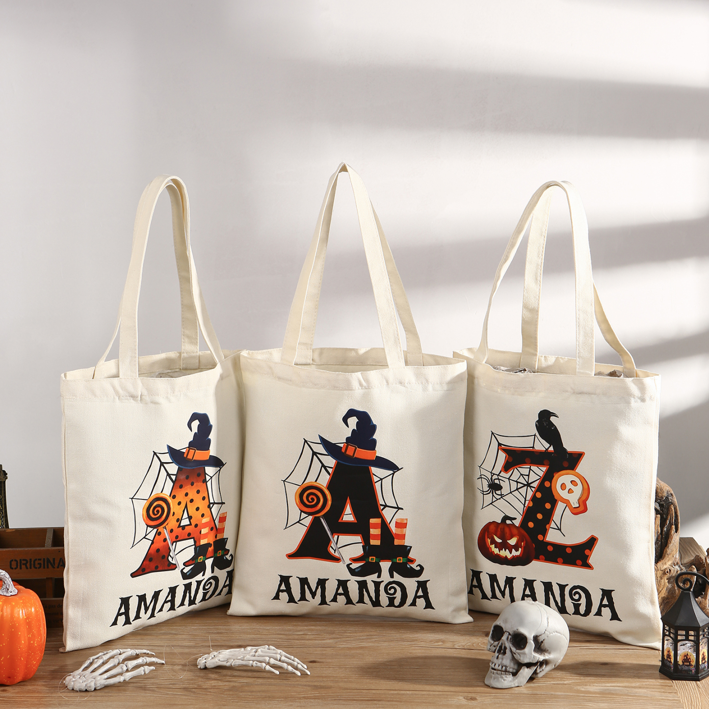 Personalised Halloween Tote Bag Custom Letter   & Name Handbag Gift for Her-Jessemade AU