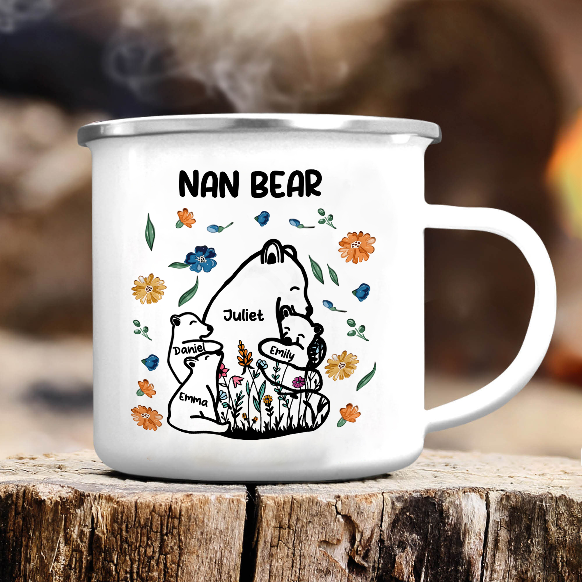 Personalised Enamel Mug Custom 2-11 Names & 1 Text Bear Family Gifts for Grandma/Mum/Nan-Jessemade AU