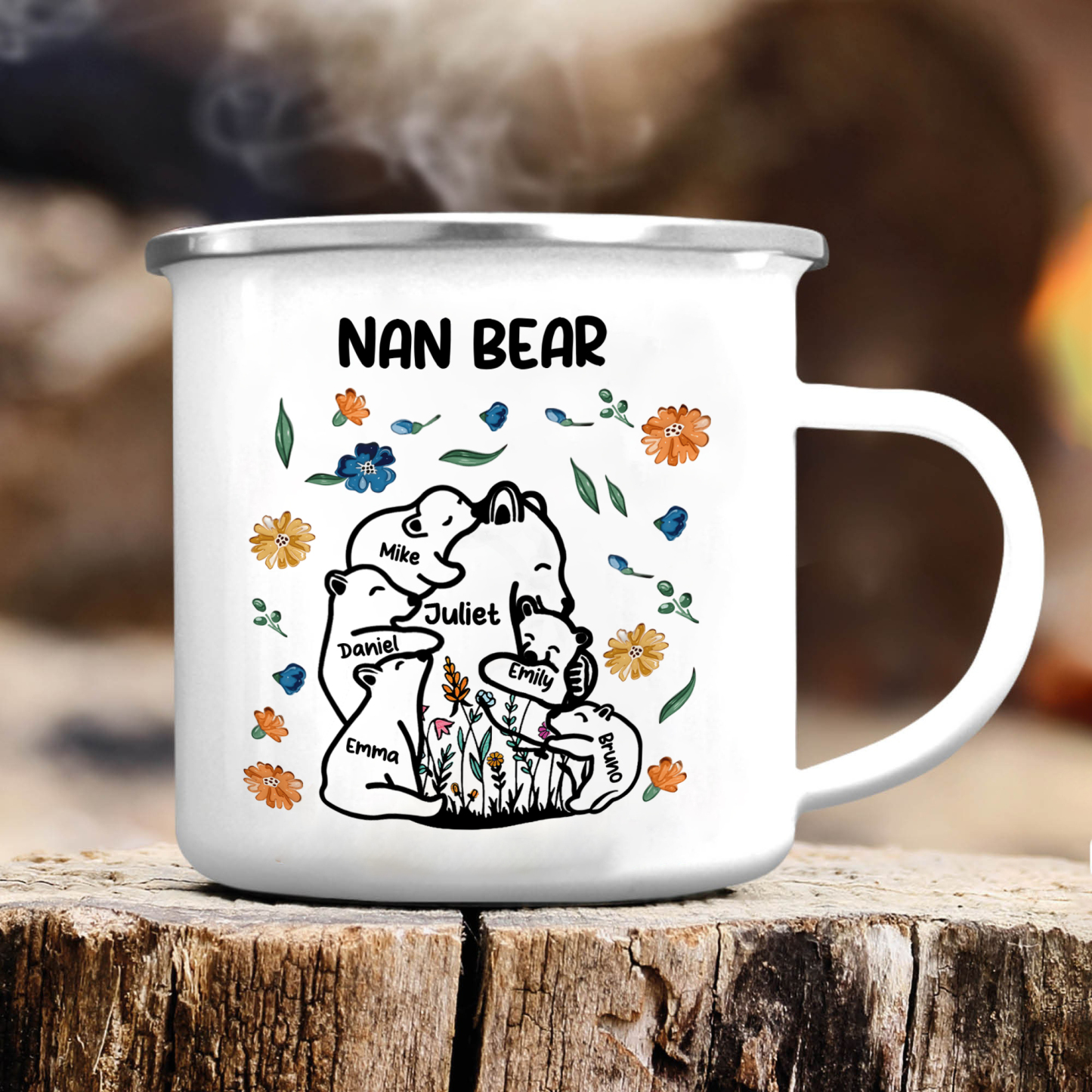 Personalised Enamel Mug Custom 2-11 Names & 1 Text Bear Family Gifts for Grandma/Mum/Nan-Jessemade AU