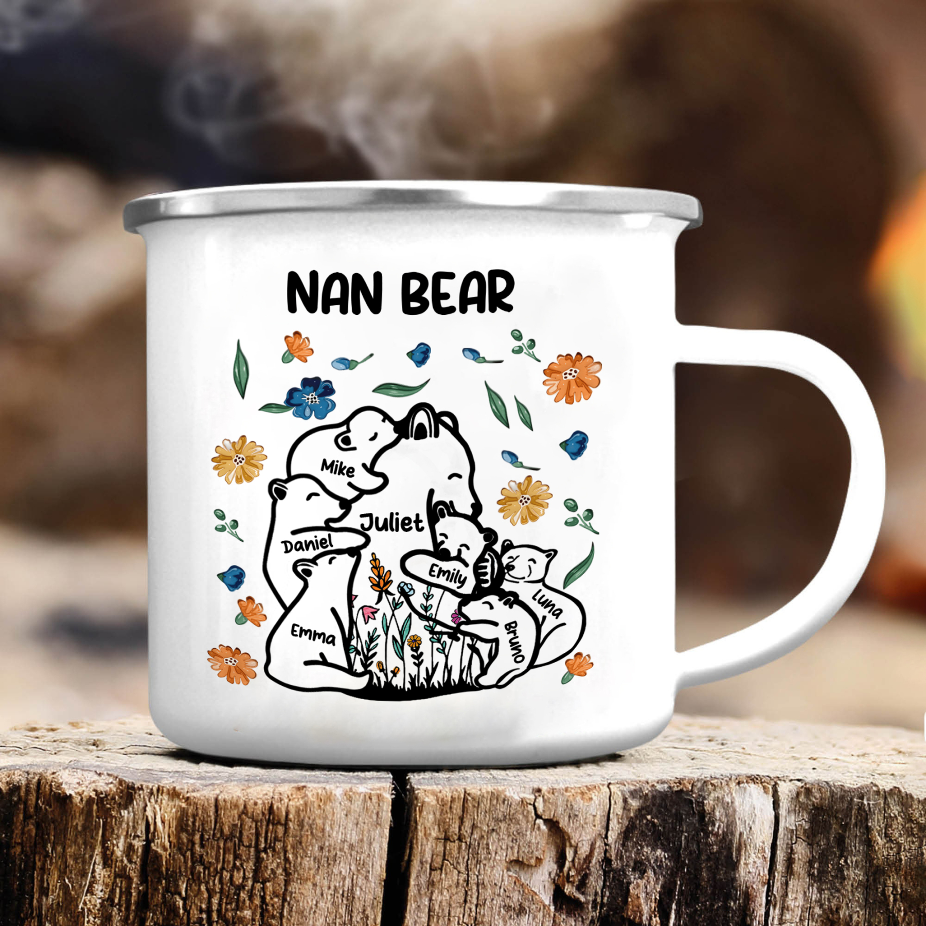 Personalised Enamel Mug Custom 2-11 Names & 1 Text Bear Family Gifts for Grandma/Mum/Nan-Jessemade AU